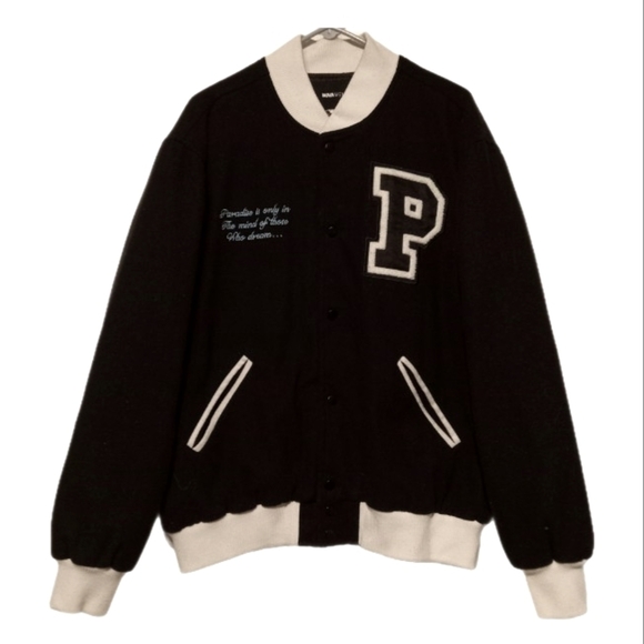 NovaMen Varsity Jacket (P) Black with Lettering Anti-Drug Peace Plus Size XL - Picture 1 of 12